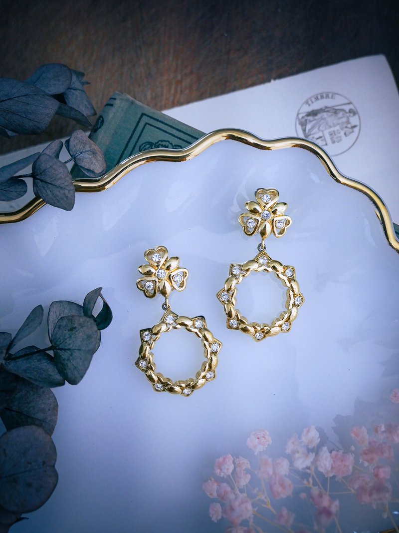Nina Ricci 做将草爱心垂坠花圈耳环—法国古董首饰 Vintage Jewe - 耳环/耳夹 - 其他金属 