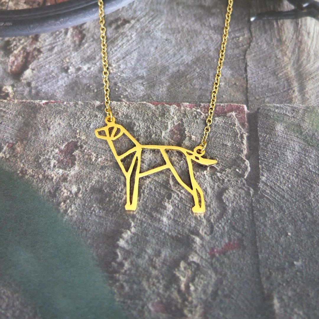 Dalmatian Necklace, Origami Dog Jewelry, Gift for her, Gold Plated Brass - 项链 - 铜/黄铜 金色