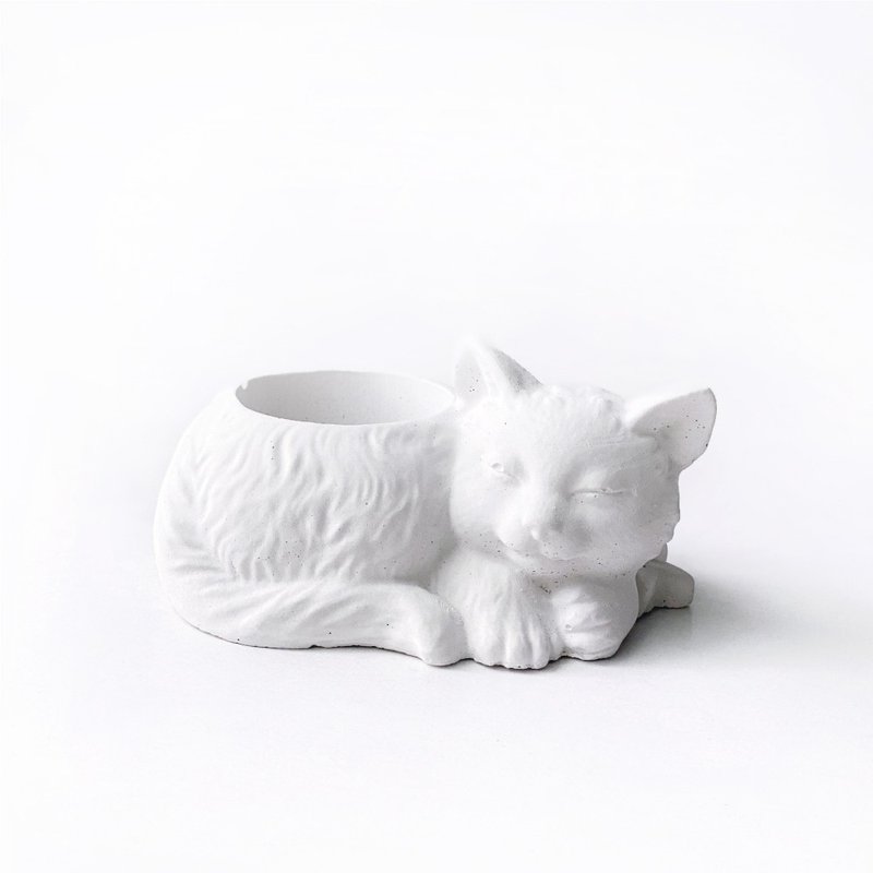 (预购) 纯灰系列 | 睡觉猫咪纯灰水泥盆器 猫咪盆 可种植一寸大小 - 花瓶/陶器 - 水泥 灰色