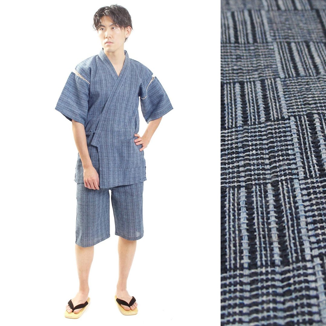 日本 和服 男士 甚平 休闲服 睡衣 棉 成套组 M L LL am-mr02 - 居家服/睡衣 - 棉 蓝色