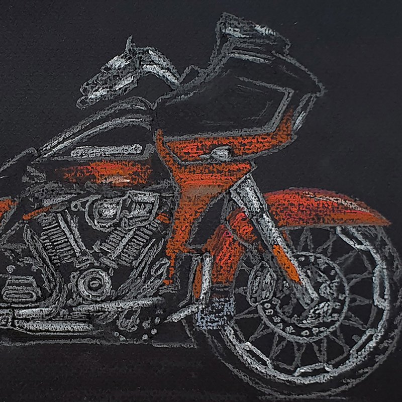 摩托车绘画 摩托车原创艺术品 雷戴维森 Road Glide CVO - 海报/装饰画/版画 - 其他材质 黑色