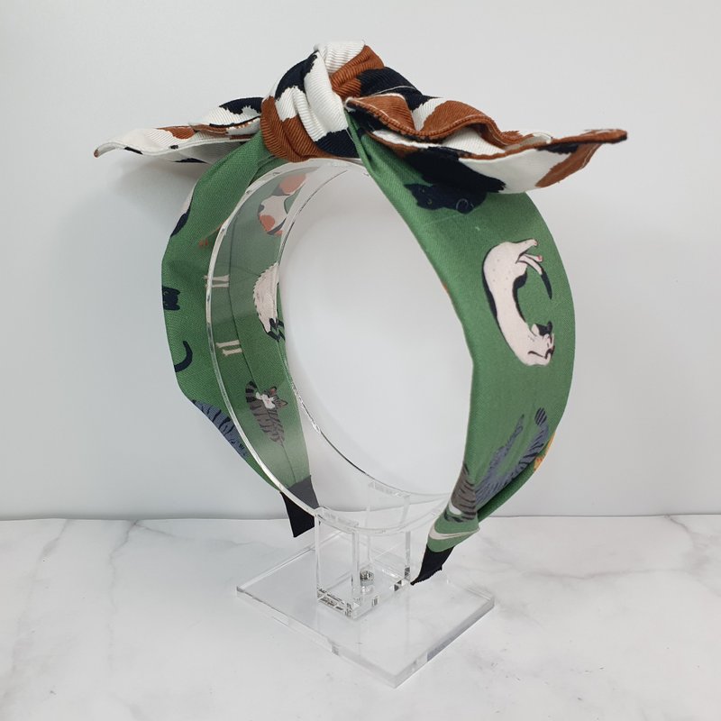 可爱蝴蝶结发箍 - 猫咪花纹+三色猫咪花纹 - 发饰 - 棉．麻 多色