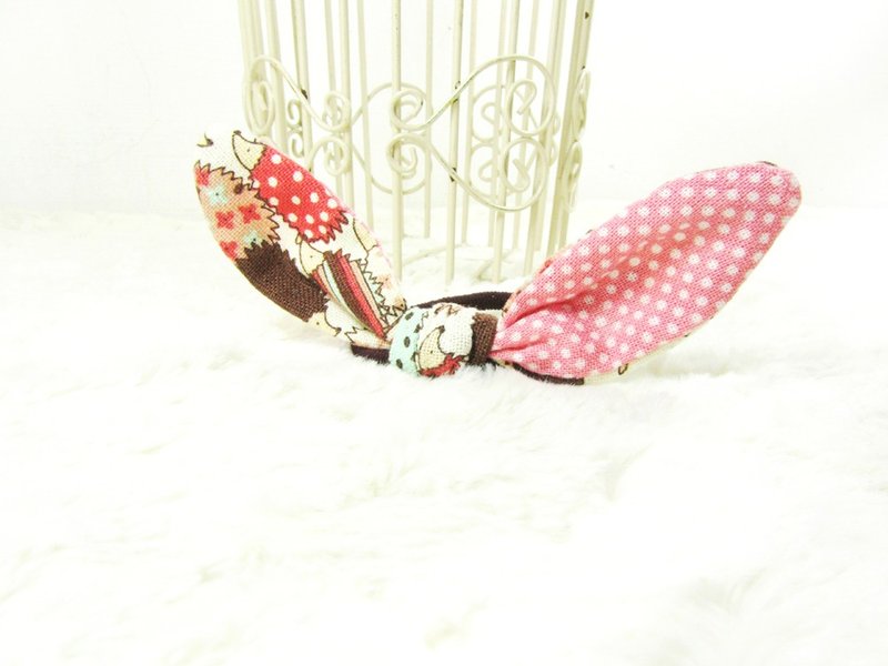 温柔的刺猬 - 兔耳蝴蝶结发圈 发束 - 发饰 - 棉．麻 粉红色