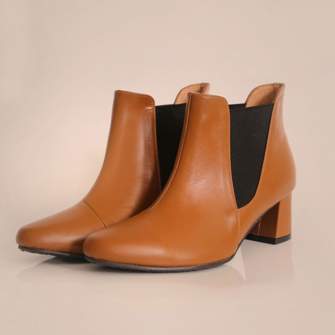 Turns Boots Splice 跟靴(Brown) 棕 | WL - 女款短靴 - 真皮 咖啡色