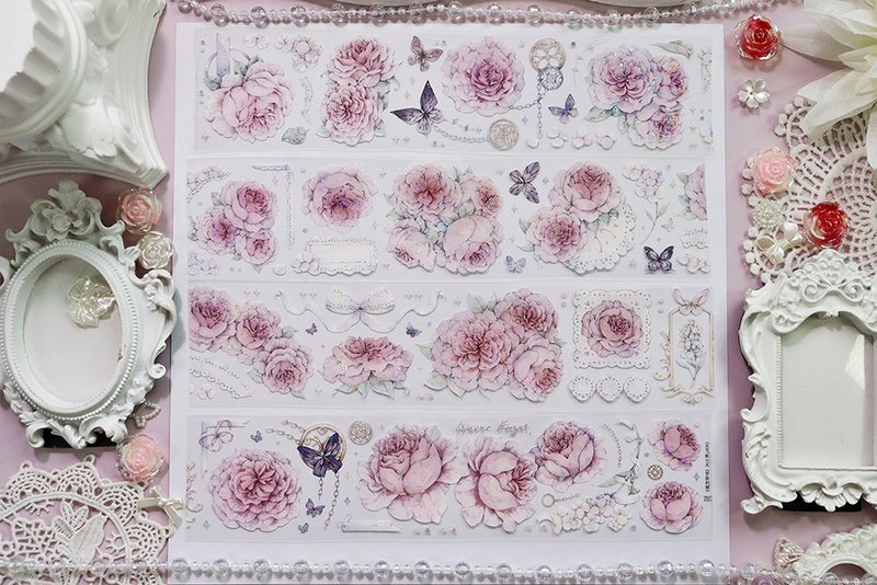 OKMT新七天流麻咕卡贴纸PET手帐手账花卉胶带贝壳光工艺 罗斯利娜 - 纸胶带 - 塑料 粉红色