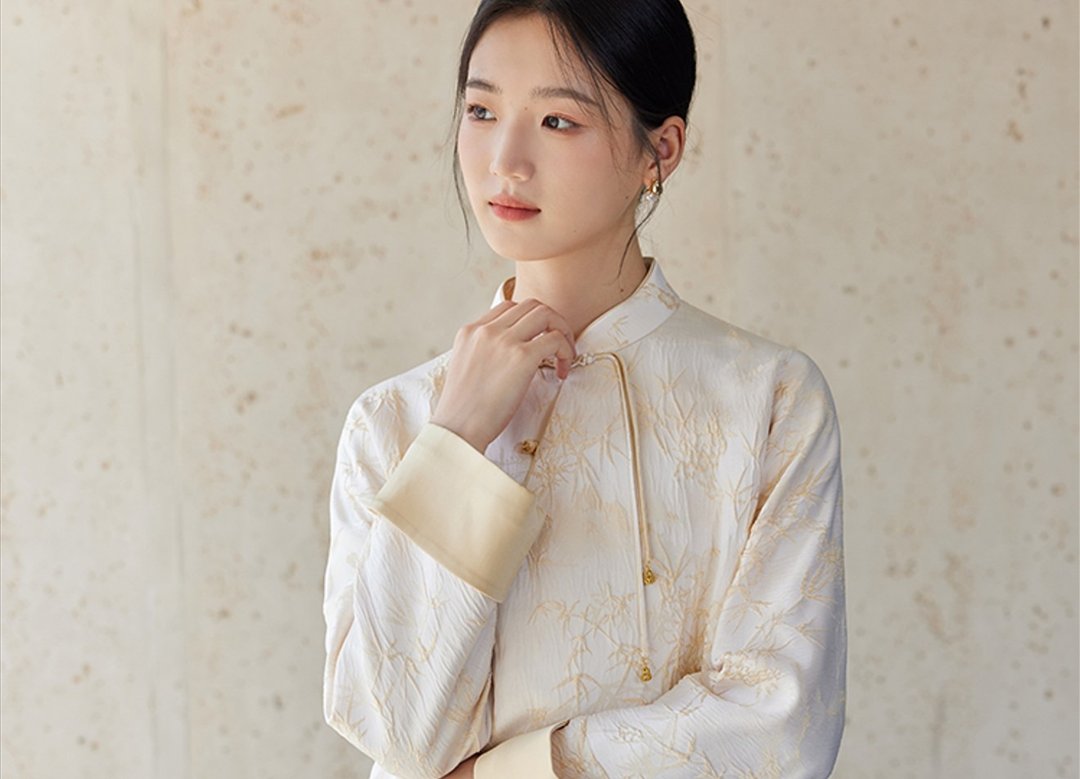 新中式中国风 斜襟立体浮雕感知性温婉 上衣/半裙 - 女装上衣 - 其他材质 白色