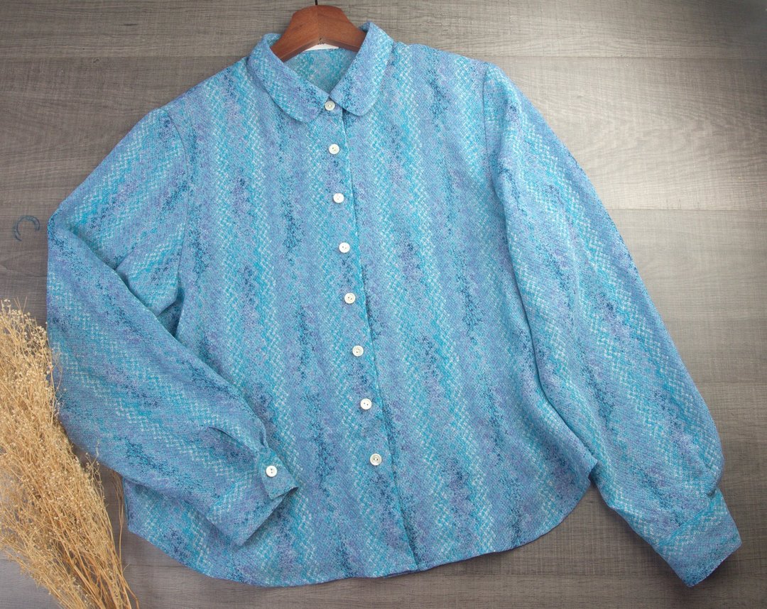 中号 | 复古泡泡袖女式衬衫| 经典蓝上衣女| 女士复古服| - 女装衬衫 - 其他材质 蓝色
