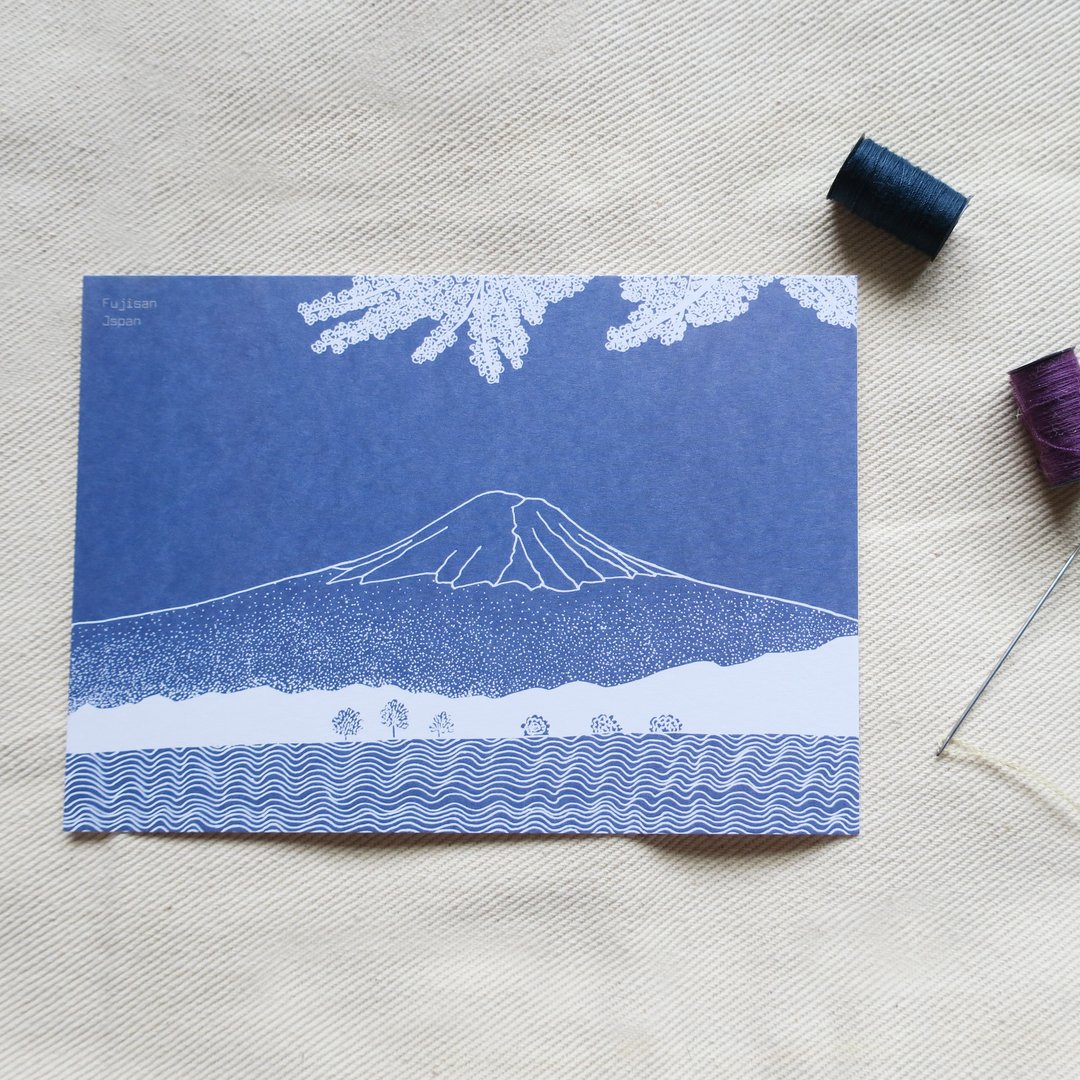 旅行风景日本-富士山 / 插画明信片 - 卡片/明信片 - 纸 蓝色