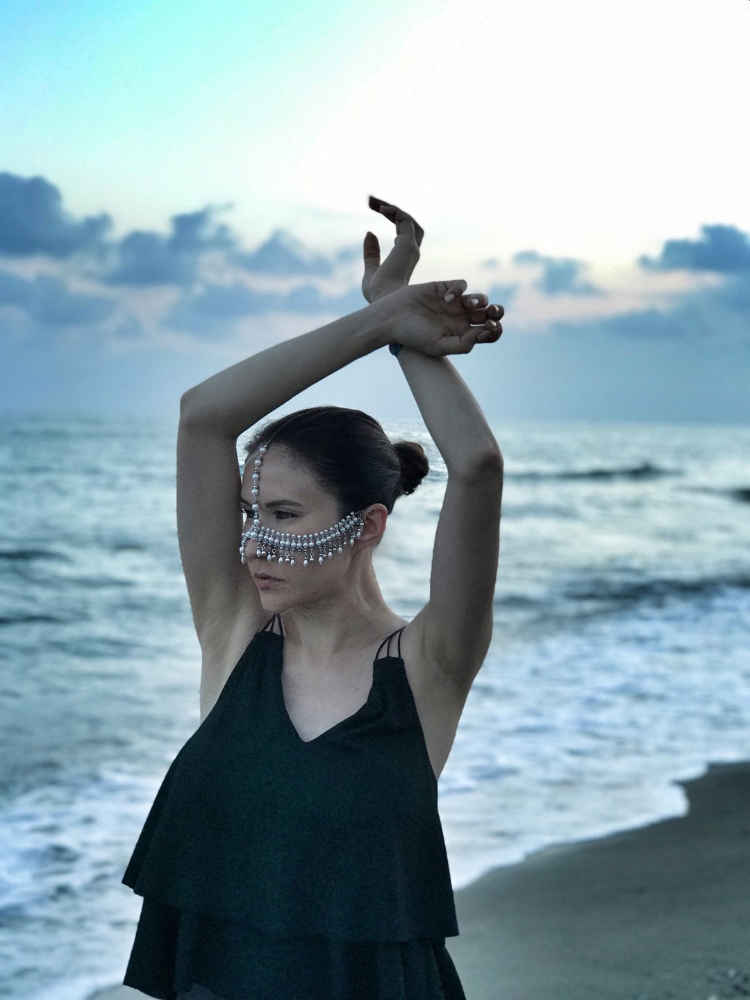Pearl Face Accessory Ester, Face Chain Mask, Face Mask - 口罩 - 珍珠 白色