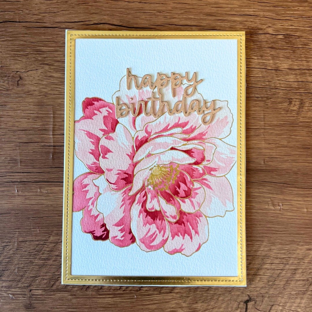 happy birthday 粉红 层次 牡丹花 金箔 金边 生日卡 - 卡片/明信片 - 纸 粉红色