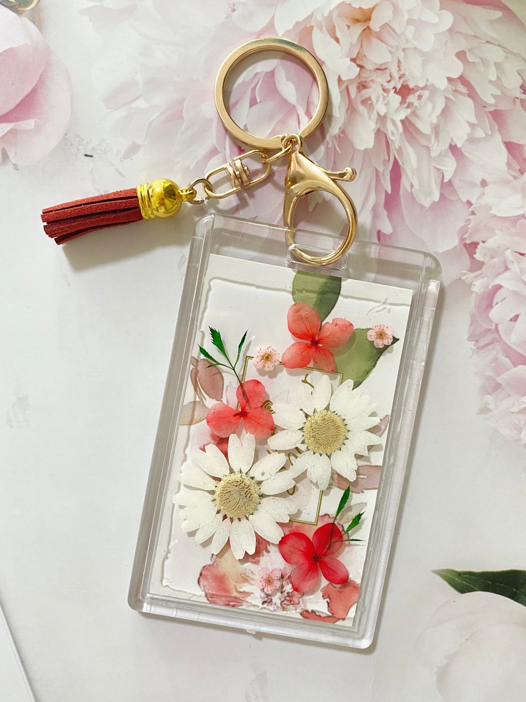真花押花证件套/识别证/票卡套/悠游卡/八达通 配流苏钥匙圈匙 - 证件套/卡套 - 植物．花 红色