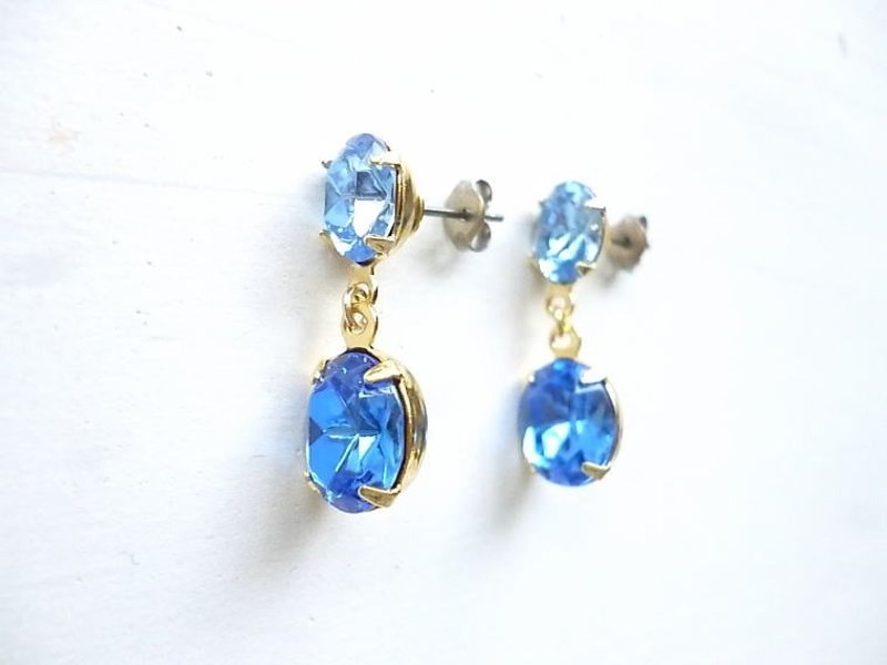 Lenka Sapphire - 耳环/耳夹 - 玻璃 蓝色