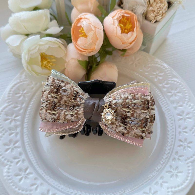 毛欧根纱蝴蝶结大抓夹鲨鱼夹-浅咖色 - 发饰 - 其他材质 咖啡色