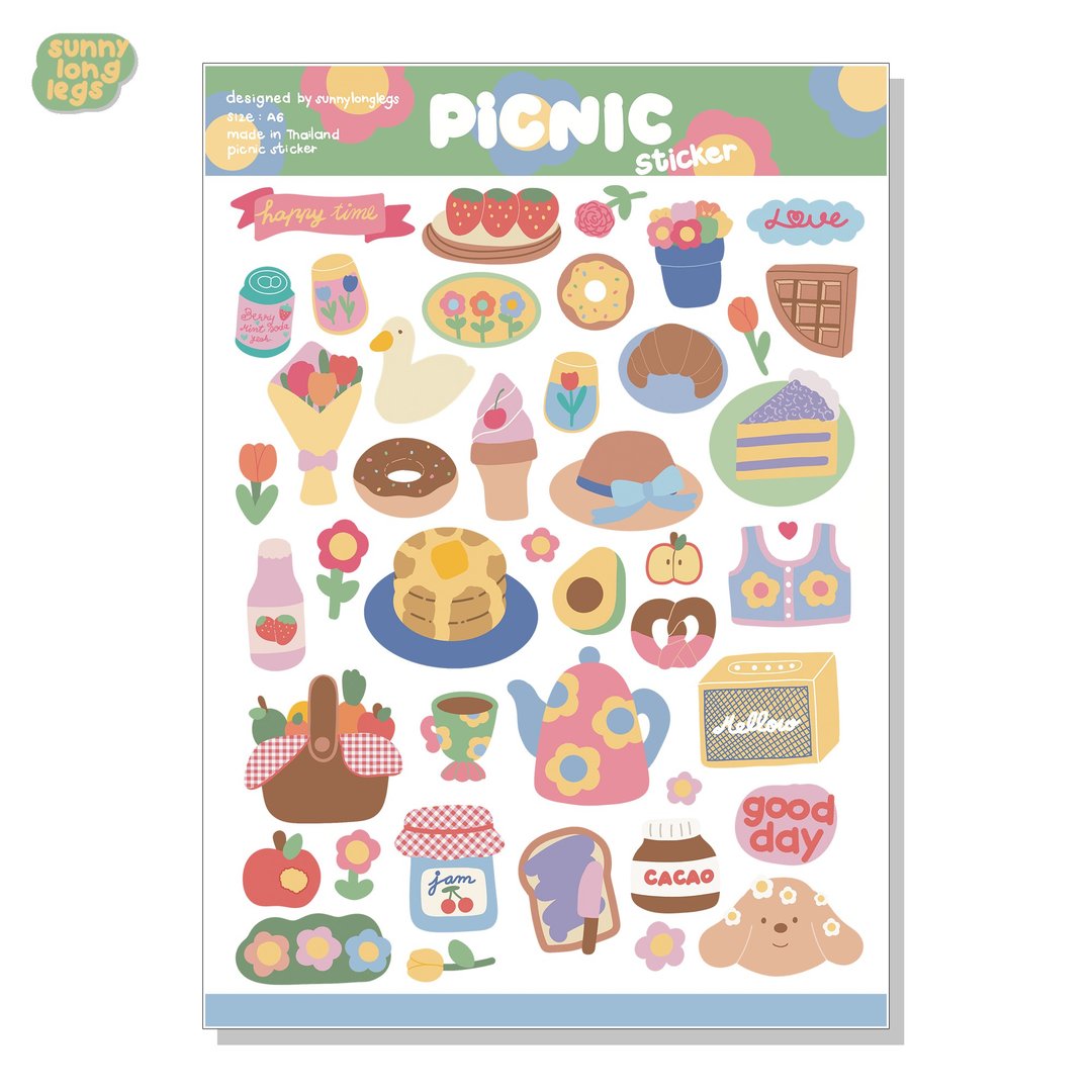 sticker sheet . picnic sticker. diecut sticker - 贴纸 - 纸 绿色