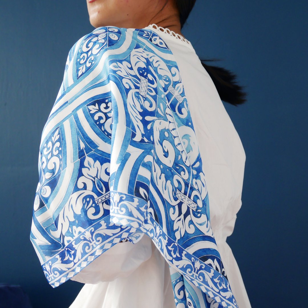 PORTO // Silk Satin Scarf - 丝巾 - 聚酯纤维 蓝色