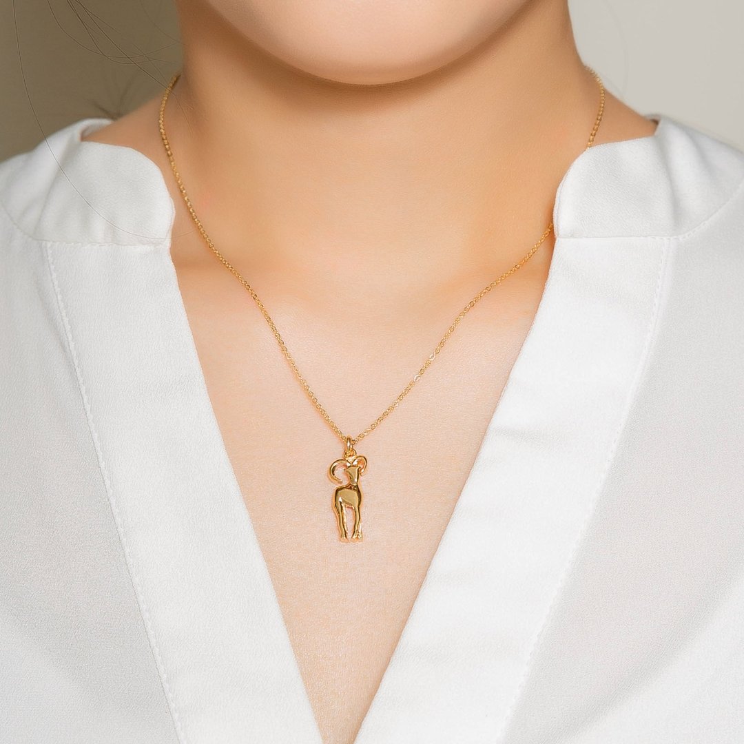 Goat Silver Necklace 羊造型坠链 动物生肖 纯银镀18K金项链 - 项链 - 纯银 金色