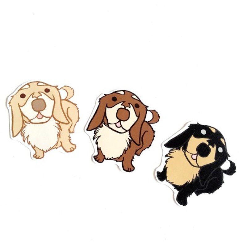 1212玩乐设计 逗趣到处贴 防水贴纸-大头长毛腊肠犬组合 - 贴纸 - 防水材质 咖啡色