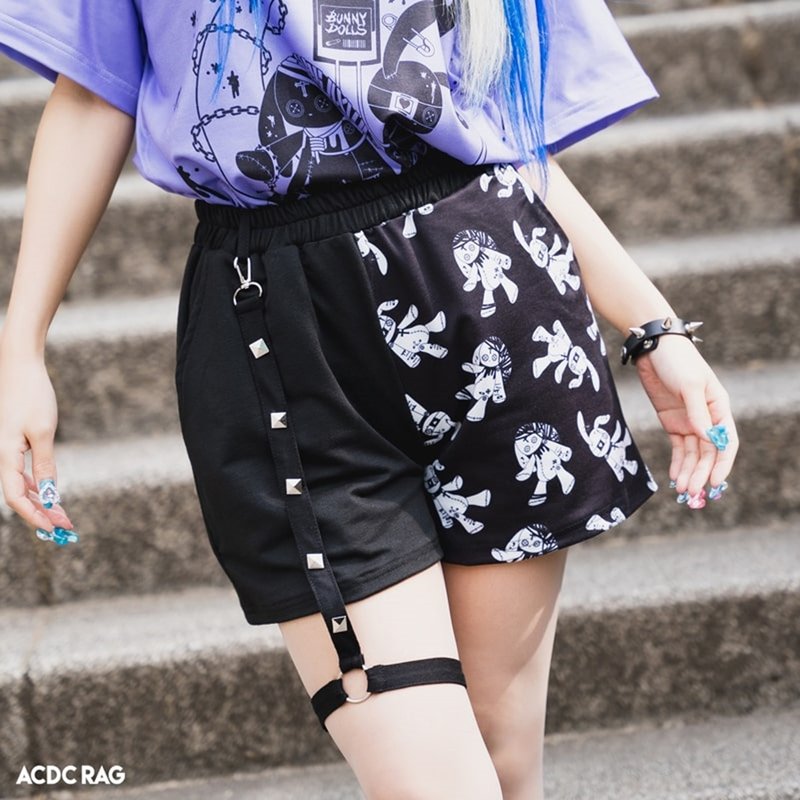 新月魔女兔娃娃直筒休闲短裤ACDC RAG台湾代理JA0753 - 女装短裤 - 其他材质 黑色