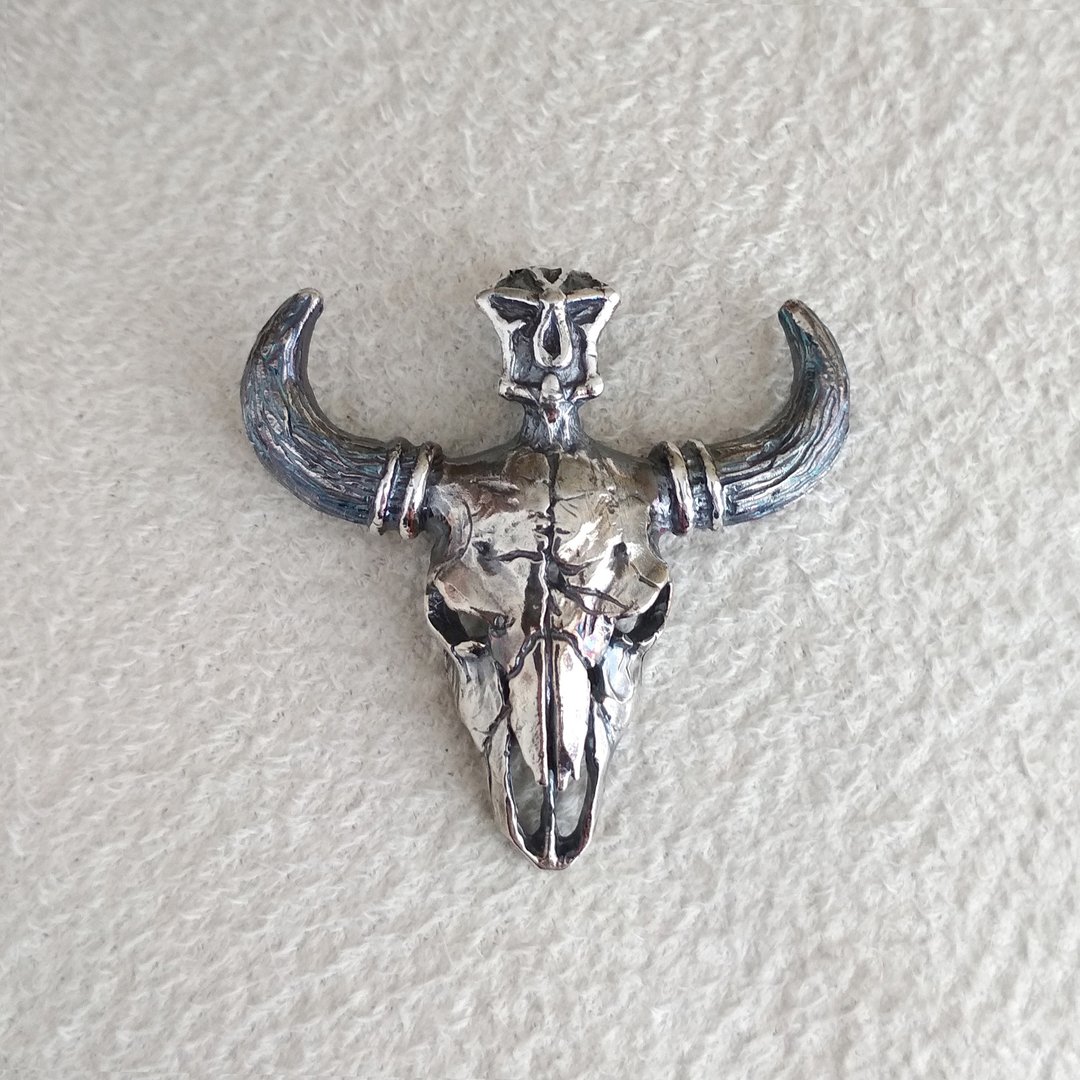 Skull Bull.Buffalo.Bull Pendant.Bull Neclace.Silver Bull.Bison.925 Silver Bull. - 项链 - 纯银 银色