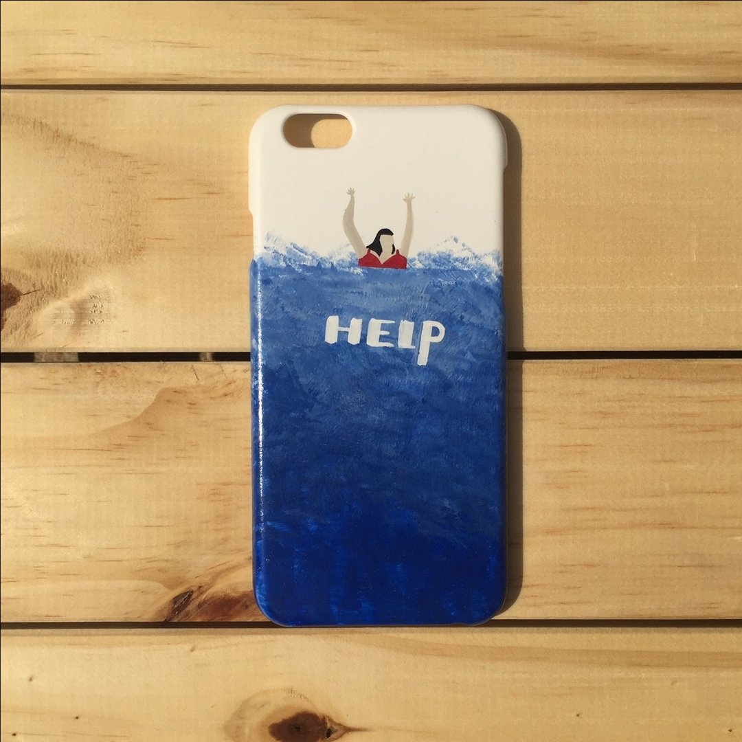 救救我help me 手绘手机壳 IPHONE:HTC:SONY:SAMSUNG:ASUS:OPPO - 手机壳/手机套 - 颜料 蓝色