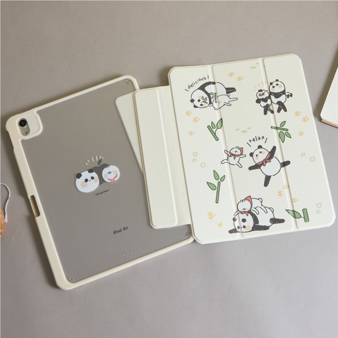 丑白兔猫熊作伴强悍磁吸 iPad 三折/Y 折保护壳 - 平板/电脑保护壳 - 塑料 多色