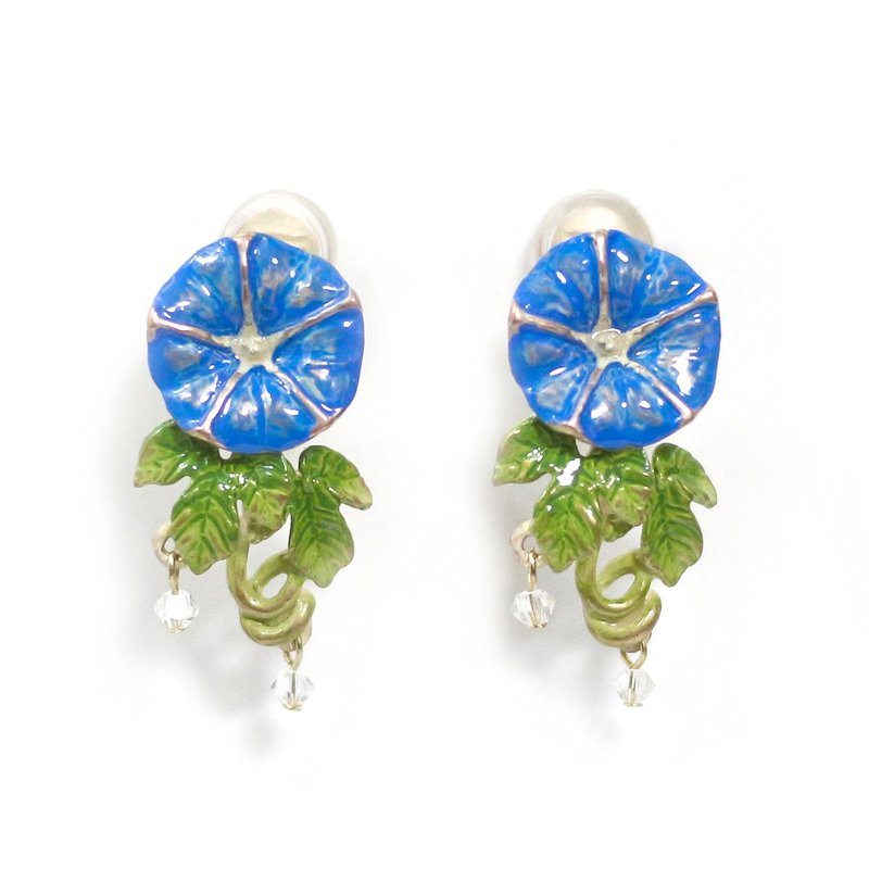 Morning Glory Clip-On Morning Glory Clip-on Earrings EA126 - 耳环/耳夹 - 其他金属 蓝色