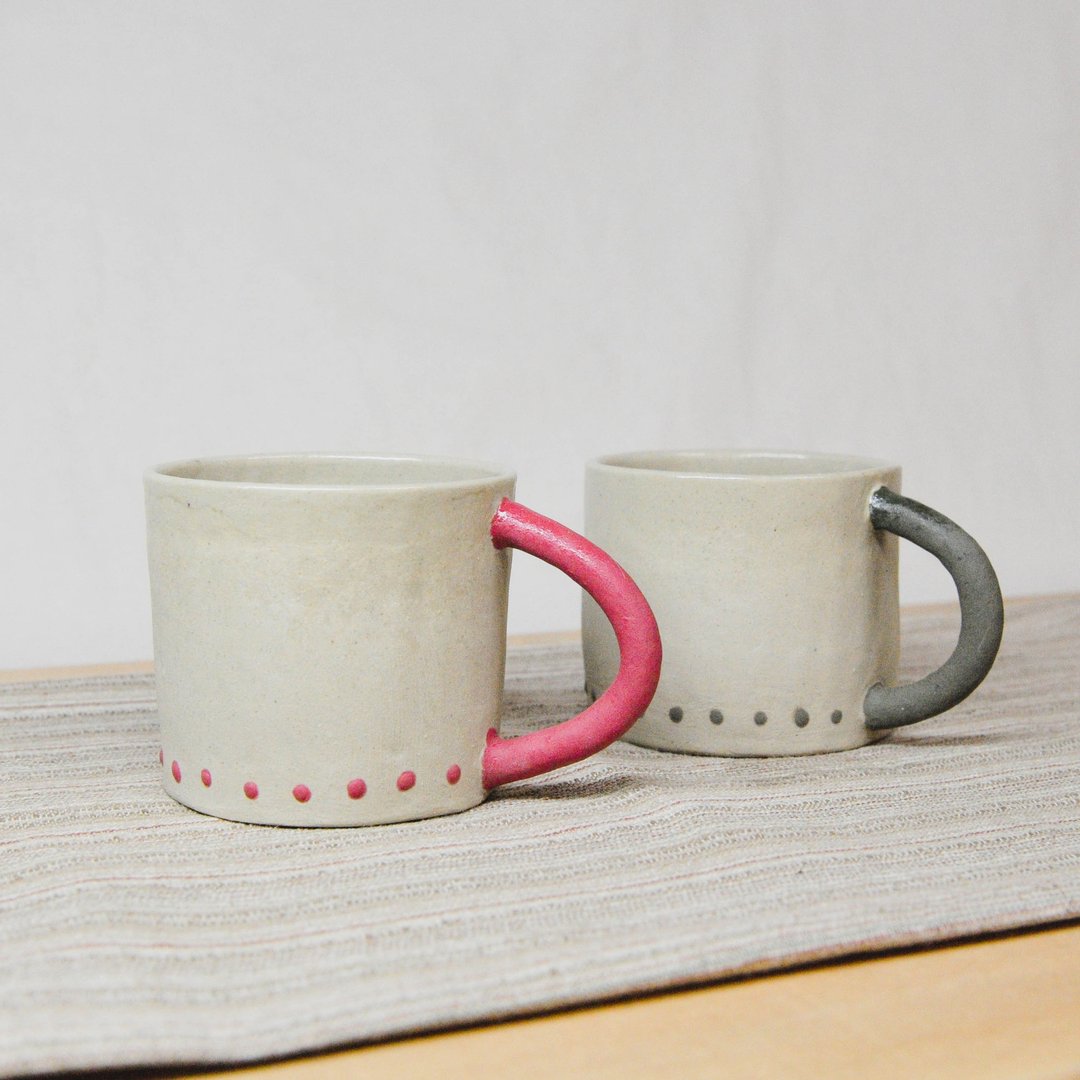 陶手作。点点的下午茶对杯/马克杯/咖啡杯 - 茶具/茶杯 - 陶 卡其色
