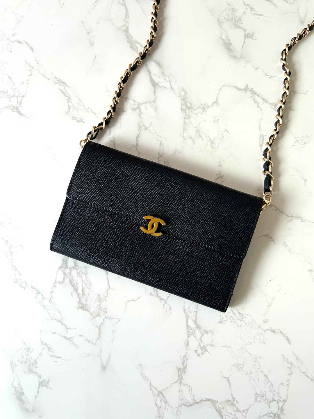 中古包 Chanel 黑色粗金扣 WOC 单肩包 侧背包 斜背包 长夹 皮革包 - 侧背包/斜挎包 - 真皮 黑色
