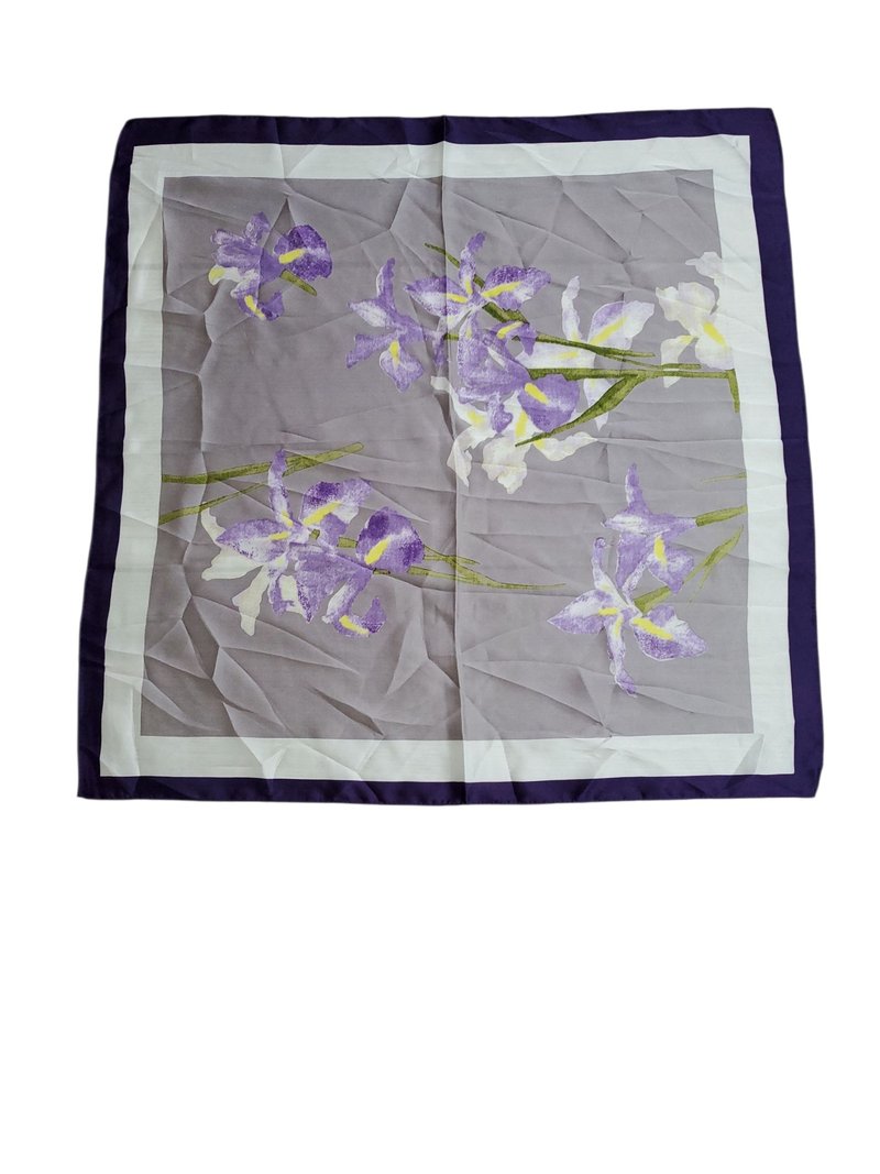 有礼貌穿搭 古着 紫色 百合花图腾 方巾 丝巾 65×65cm - 围巾/披肩 - 其他材质 紫色