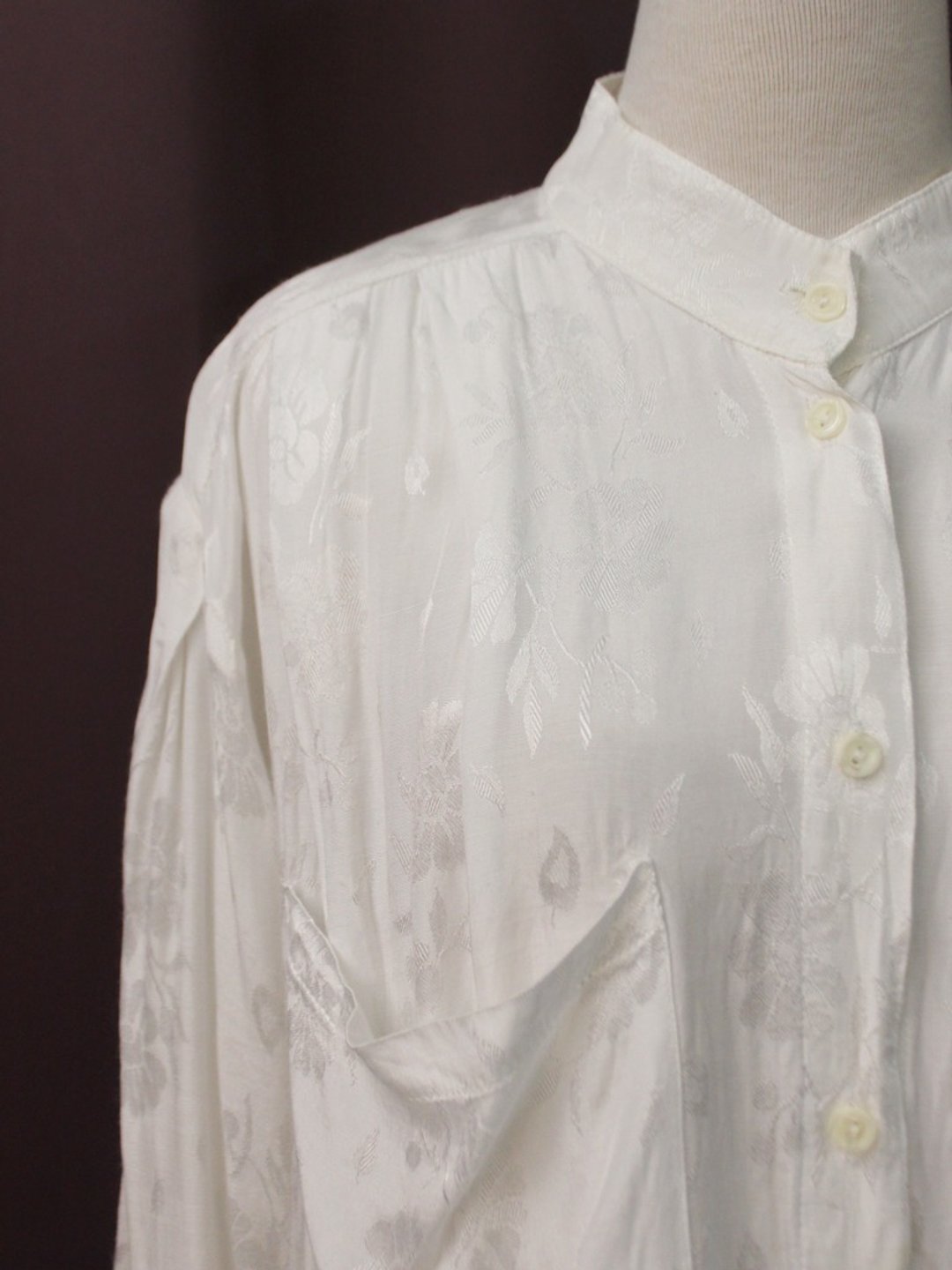 复古欧洲白色花朵印花长袖宽松古着衬衫 Vintage Blouse - 女装衬衫 - 聚酯纤维 白色