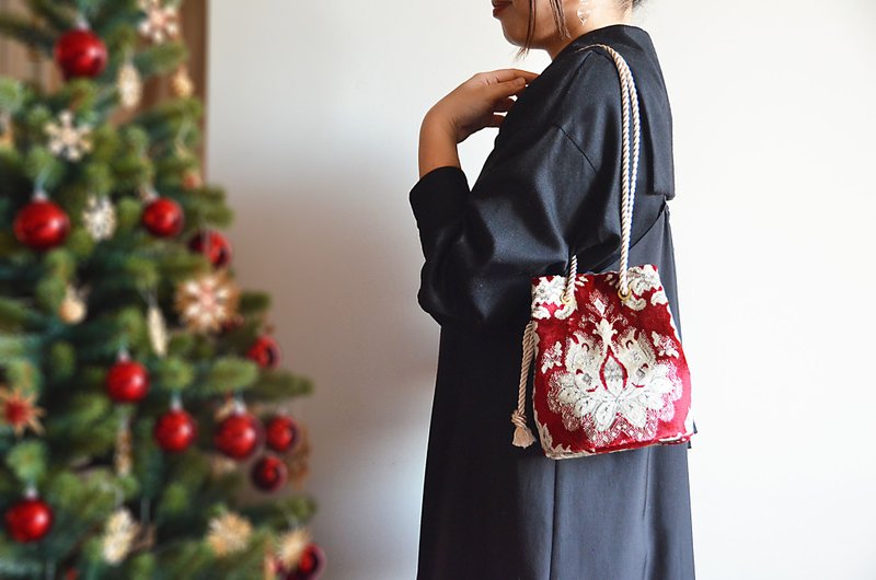 威尼斯绒面 2WAY斜挎船型包 | 经典红 圣诞特别版 (和服/派对) - 侧背包/斜挎包 - 棉．麻 红色