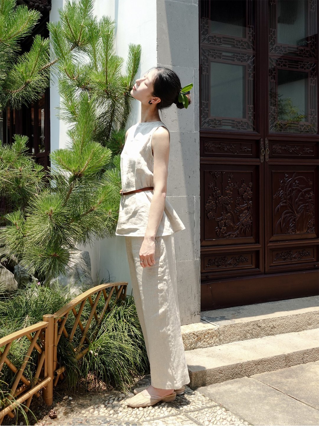 野菖蒲 | 亚麻质感休闲长裤 - 女装长裤 - 棉．麻 灰色