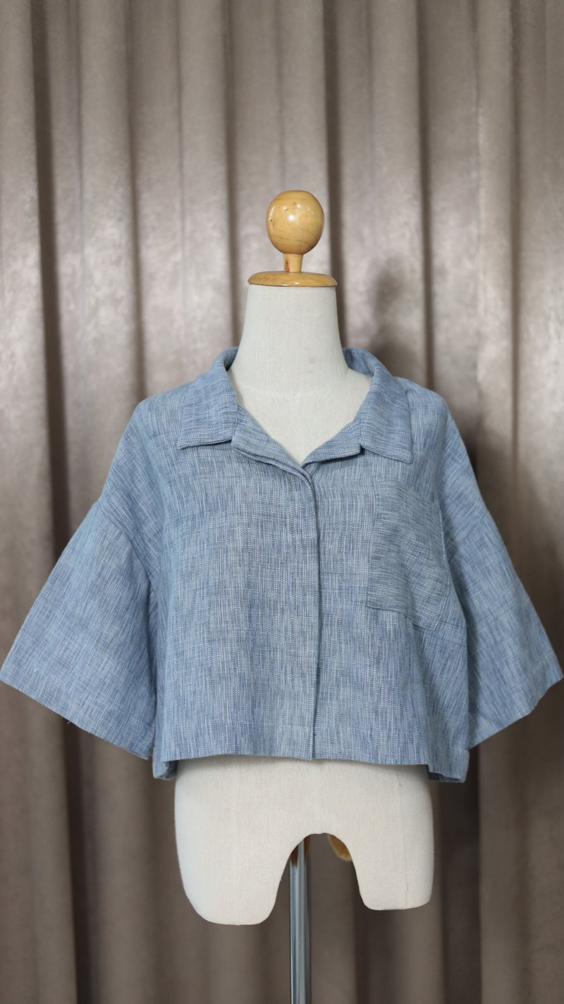 Loom & Leaf - Oversized Shirt - 女装衬衫 - 棉．麻 蓝色