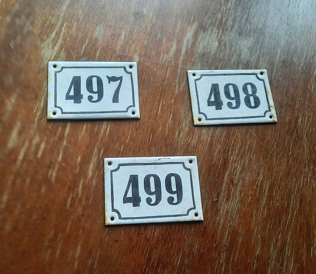 地址牌复古 – 497 498 499 门牌地址牌白色黑色 - 门帘/门牌 - 珐琅 白色