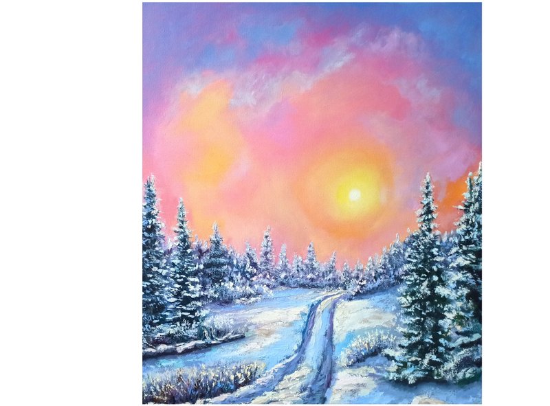 布面山脉风景油画 60x50cm 日出 原创作品 - 海报/装饰画/版画 - 其他材质 多色