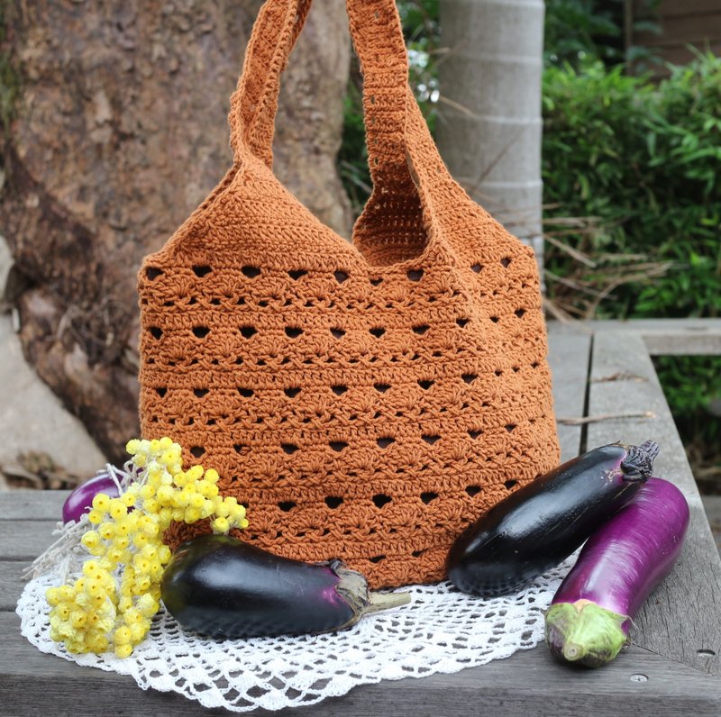 手作-编织棉质肩背/手提包-太妃糖-上班/通勤/轻旅行/生日礼物 - 手提包/手提袋 - 棉．麻 咖啡色