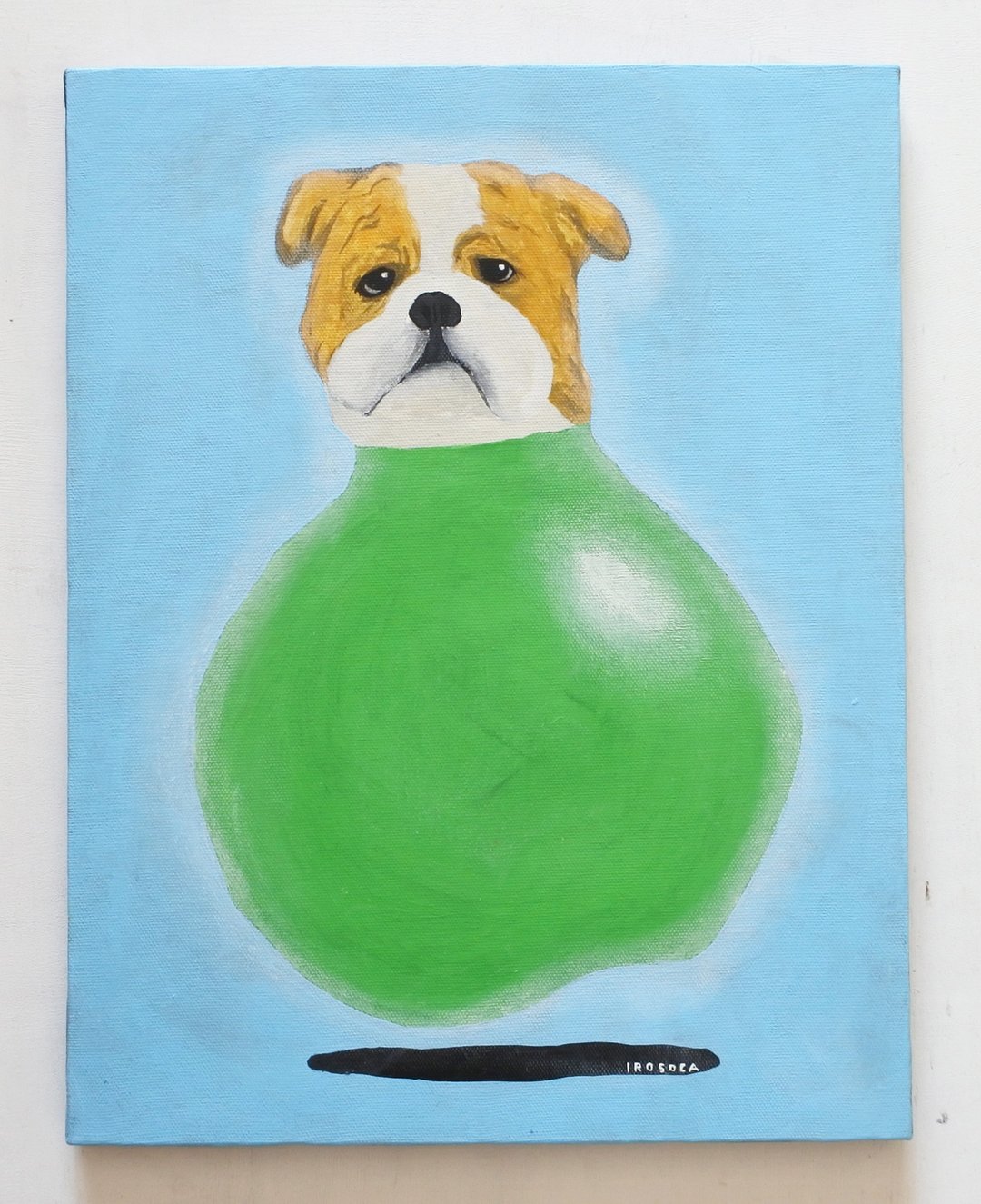 [IROSOCA] Bulldog Balloons Canvas Painting Balloons F6 Size Original Picture - 海报/装饰画/版画 - 其他材质 绿色