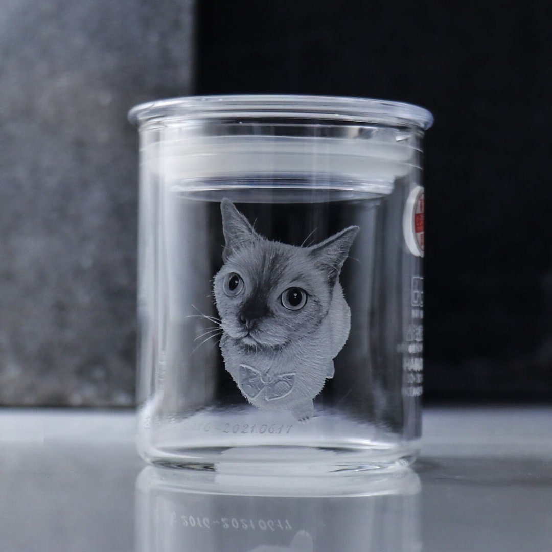 8.5cm【宠物骨灰罐】猫咪 毛小孩画像订做明亮纯净天堂的家 - 订制画像 - 玻璃 灰色