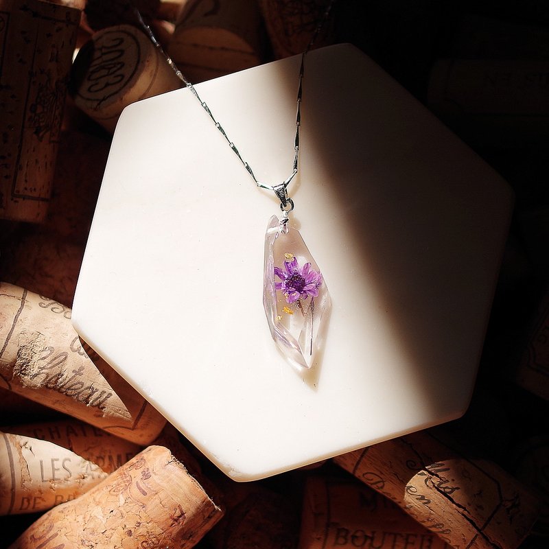 花说・原创品牌 / 真花宝石项链系列．紫色小菊【花语 - 神秘的浪漫】 / 永生花 / 纯银 / - 项链 - 植物．花 紫色