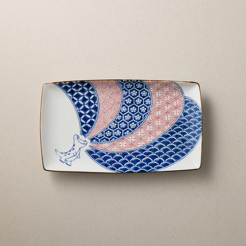 日本美浓烧 - 江户喷火龙长方盘 (23.5cm) - 盘子/餐盘/盘架 - 瓷 多色