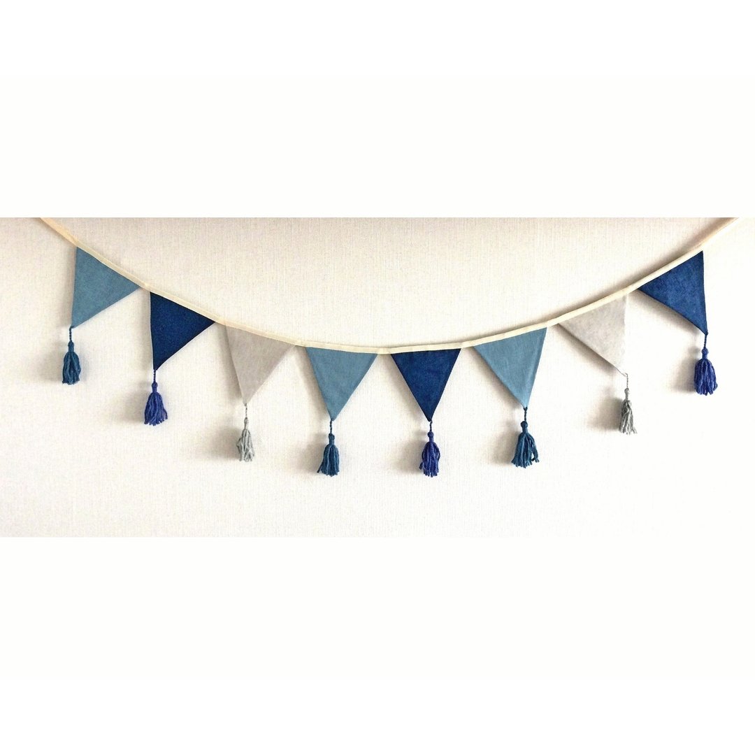 Gray Blue Fabric Bunting Banner, Fabric Bunting Flags with Tassels - 墙贴/壁贴 - 亚麻 多色