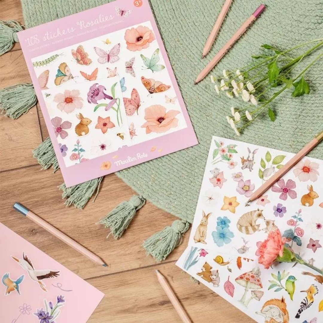 法国 Moulin Roty花朵女孩-玫瑰花园贴纸(108张) - 玩具/玩偶 - 塑料 多色