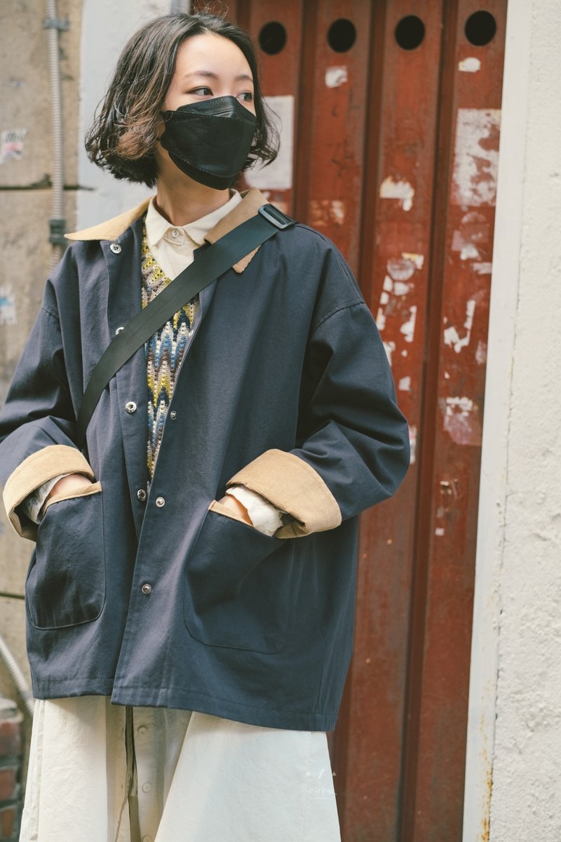 法国灯芯绒领边绒外套 - 2色-法国蓝 - 男装外套 - 棉．麻 蓝色