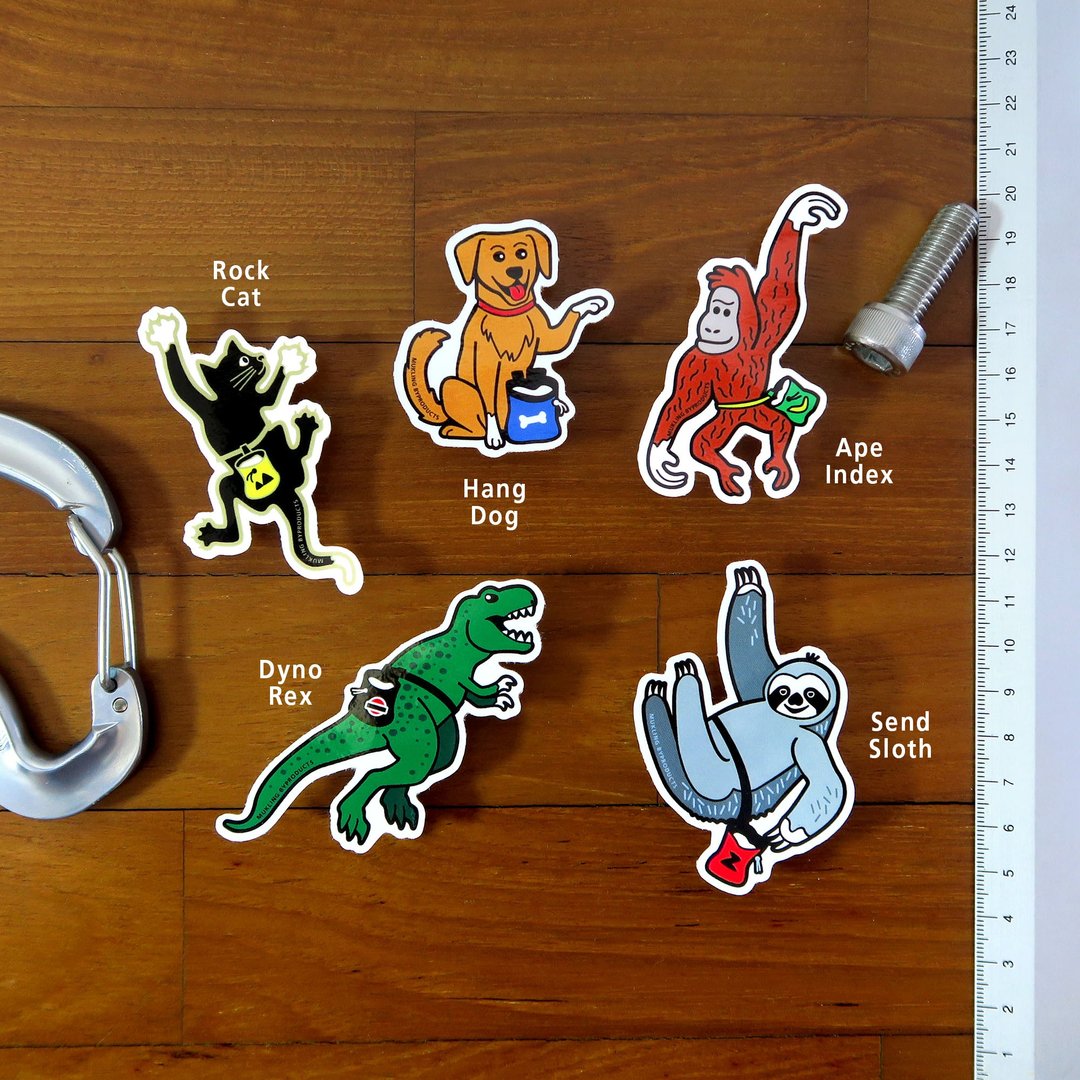 Climbing Animals Stickers Pack 1 – Gift for Climbers & Boulderers – 攀岩針 – クライミング - 贴纸 - 防水材质 多色