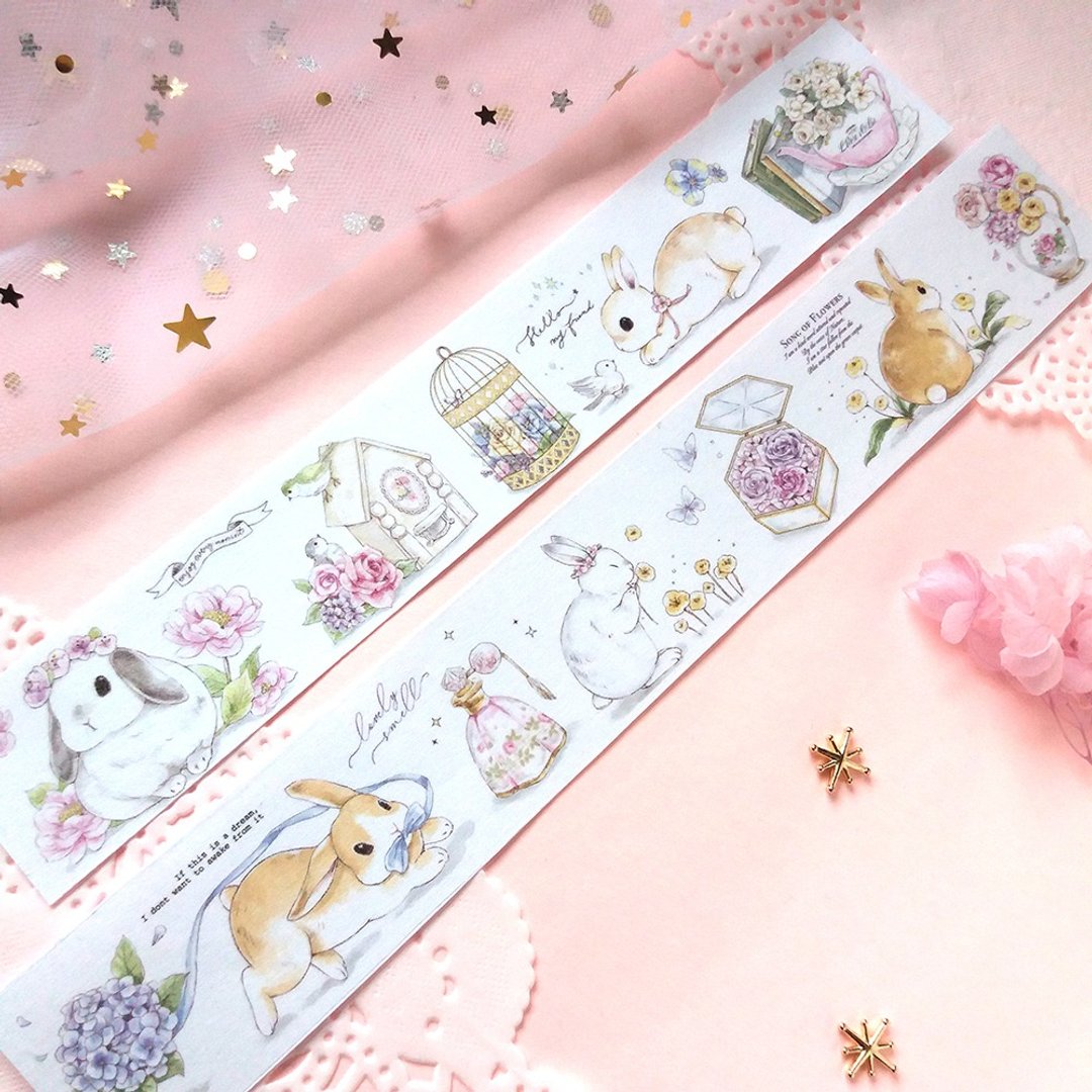 Bunny Garden 花艺兔兔纸胶带 - 纸胶带 - 纸 