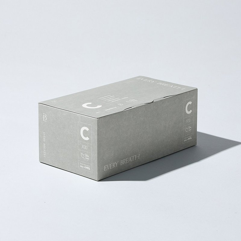 EVERY BREATH 成人平面 深呼C 双鼻线医疗口罩 - 灰雾绿(30入/盒) - 口罩 - 聚酯纤维 灰色