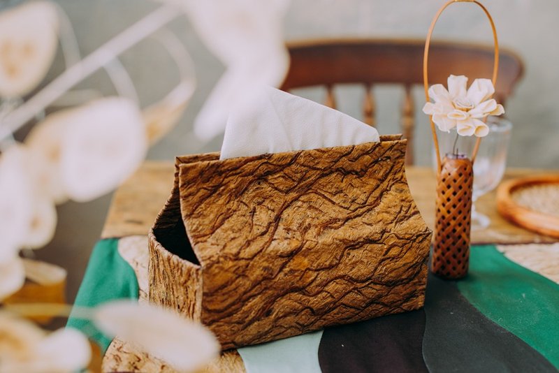 荏苒系列 构树树皮面纸套 生活小物 绿色家居 自然系 - 纸巾盒 - 植物．花 咖啡色