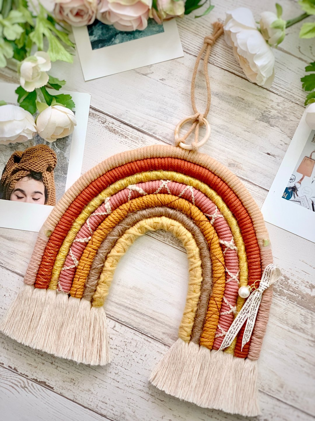 【Macrame DIY材料包】奶茶系疗愈彩虹挂饰 I 墙面布置首选 - 编织/刺绣/羊毛毡/裁缝 - 棉 卡其色
