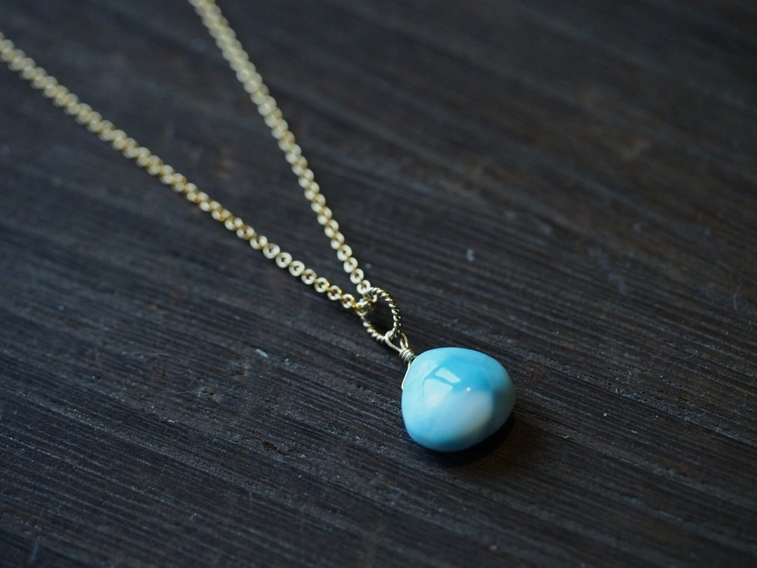 【玛雅塔拉】14KGF 拉利玛石(针钠钙石)坠子项链 Larimar - 项链 - 半宝石 