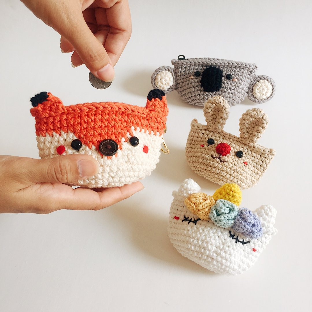 Crochet Coin Purse | Animals | Coin Pouch, Crochet, Cutebag - 零钱包 - 棉．麻 橘色